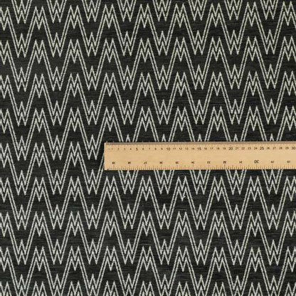 Marlow Woven Designer Chevron Striped Pattern In Black Cream Interior Fabric JO-372F - Made To Measure Curtains