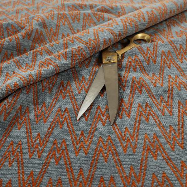 Marlow Woven Designer Chevron Striped Pattern In Grey Orange Interior Fabric JO-373 - Made To Measure Curtains