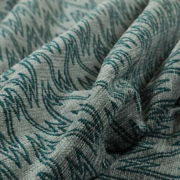 Marlow Woven Designer Chevron Striped Pattern In Grey Teal Interior Fabric JO-374