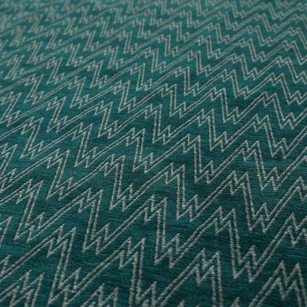 Marlow Woven Designer Chevron Striped Pattern In Teal Grey Interior Fabric JO-374F