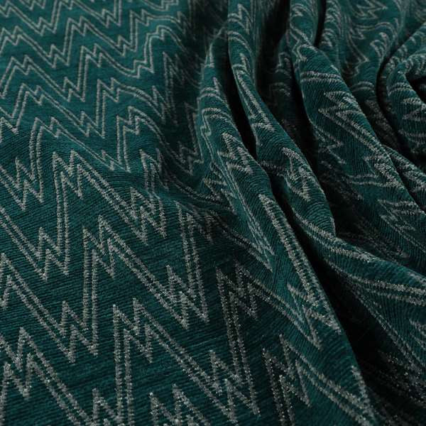 Marlow Woven Designer Chevron Striped Pattern In Teal Grey Interior Fabric JO-374F