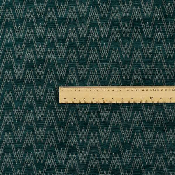 Marlow Woven Designer Chevron Striped Pattern In Teal Grey Interior Fabric JO-374F