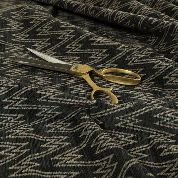 Marlow Woven Designer Chevron Striped Pattern In Black Brown Interior Fabric JO-375F - Made To Measure Curtains