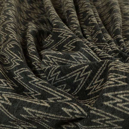 Marlow Woven Designer Chevron Striped Pattern In Black Brown Interior Fabric JO-375F - Made To Measure Curtains