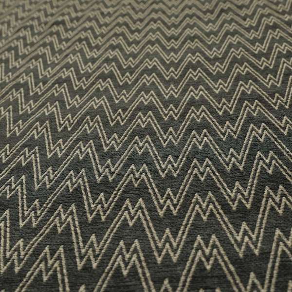 Marlow Woven Designer Chevron Striped Pattern In Black Brown Interior Fabric JO-375F - Made To Measure Curtains