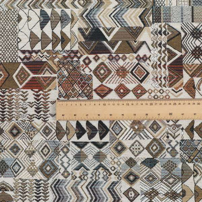 Madagascar African Tribal Inspired Orange Patchwork Small Motifs Pattern Interior Fabrics JO-376