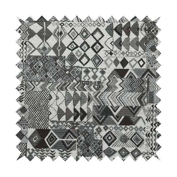 Madagascar African Tribal Inspired Grey Patchwork Small Motifs Pattern Interior Fabrics JO-378 - Made To Measure Curtains