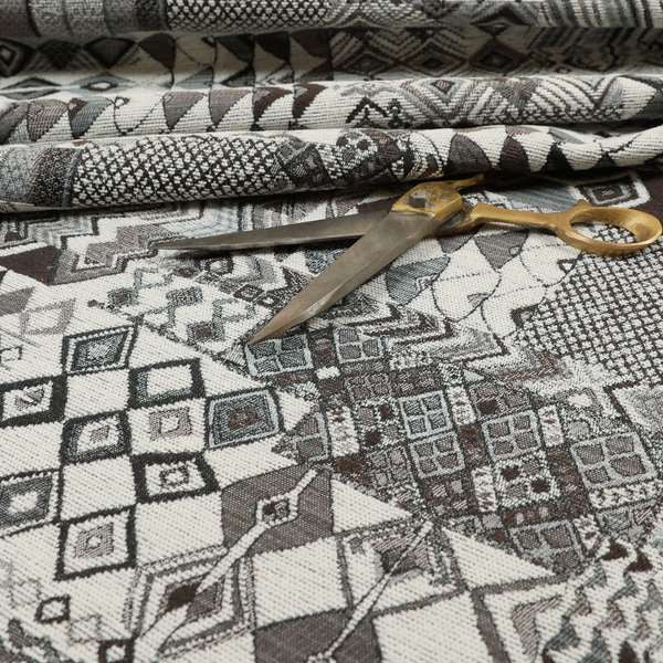 Madagascar African Tribal Inspired Grey Patchwork Small Motifs Pattern Interior Fabrics JO-378 - Handmade Cushions