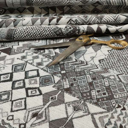 Madagascar African Tribal Inspired Grey Patchwork Small Motifs Pattern Interior Fabrics JO-378 - Made To Measure Curtains