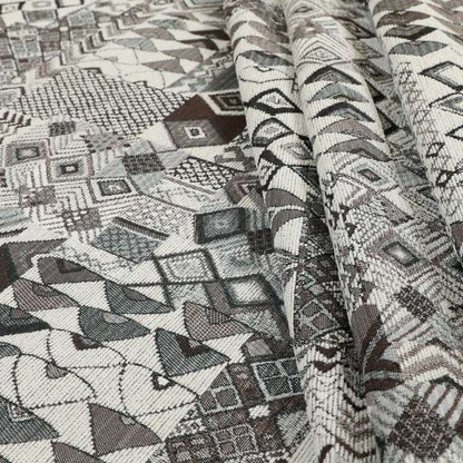 Madagascar African Tribal Inspired Grey Patchwork Small Motifs Pattern Interior Fabrics JO-378