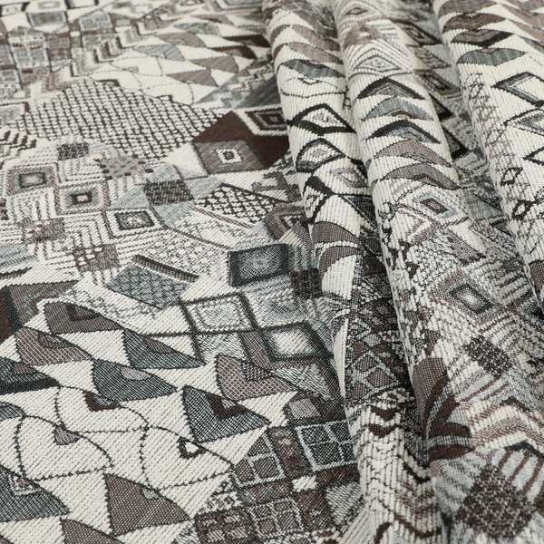 Madagascar African Tribal Inspired Grey Patchwork Small Motifs Pattern Interior Fabrics JO-378 - Made To Measure Curtains