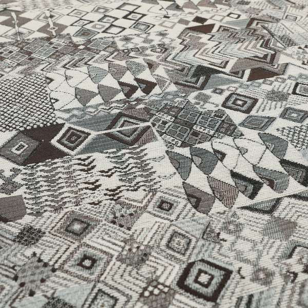 Madagascar African Tribal Inspired Grey Patchwork Small Motifs Pattern Interior Fabrics JO-378