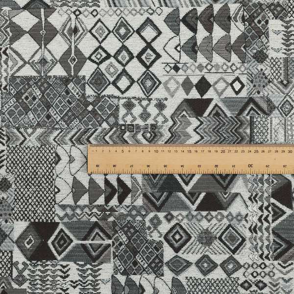 Madagascar African Tribal Inspired Grey Patchwork Small Motifs Pattern Interior Fabrics JO-378 - Roman Blinds