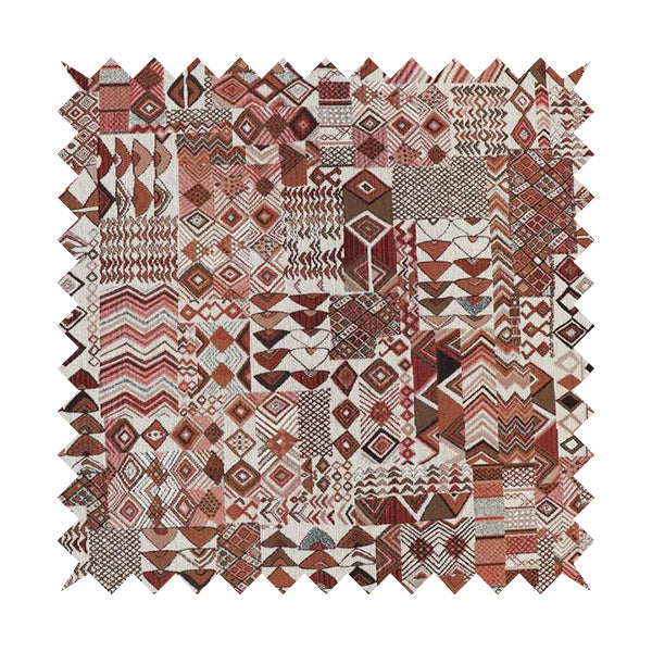 Madagascar African Tribal Inspired Red Patchwork Small Motifs Pattern Interior Fabrics JO-379 - Made To Measure Curtains