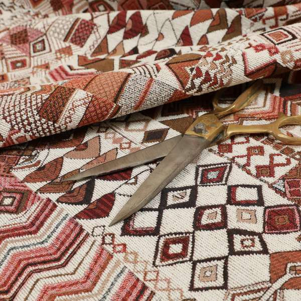 Madagascar African Tribal Inspired Red Patchwork Small Motifs Pattern Interior Fabrics JO-379 - Made To Measure Curtains