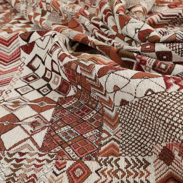 Madagascar African Tribal Inspired Red Patchwork Small Motifs Pattern Interior Fabrics JO-379 - Made To Measure Curtains