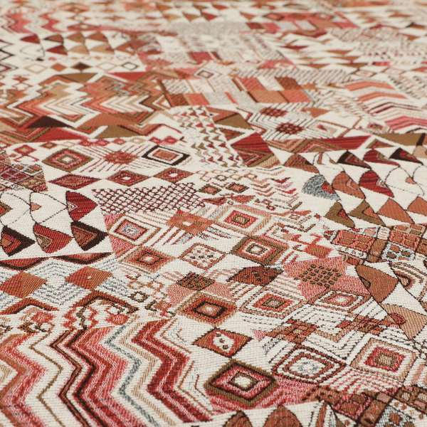 Madagascar African Tribal Inspired Red Patchwork Small Motifs Pattern Interior Fabrics JO-379