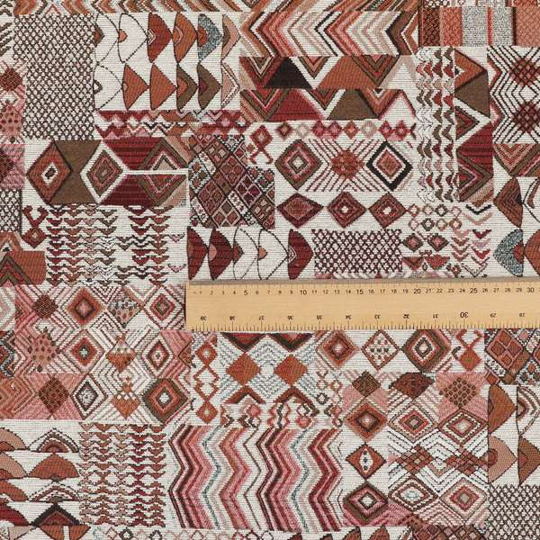 Madagascar African Tribal Inspired Red Patchwork Small Motifs Pattern Interior Fabrics JO-379 - Made To Measure Curtains