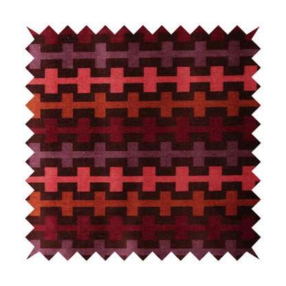 Ziani Geometric Arcade Pattern In Vibrant Pink Mulberry Orange Purple Colour Velvet Upholstery Fabric JO-37A - Made To Measure Curtains