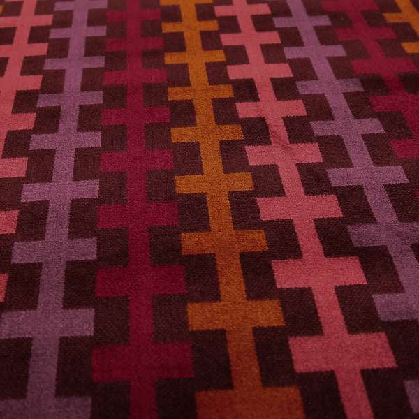 Ziani Geometric Arcade Pattern In Vibrant Pink Mulberry Orange Purple Colour Velvet Upholstery Fabric JO-37A - Made To Measure Curtains