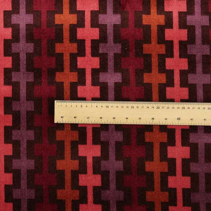 Ziani Geometric Arcade Pattern In Vibrant Pink Mulberry Orange Purple Colour Velvet Upholstery Fabric JO-37A - Made To Measure Curtains