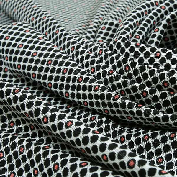 Uzbek Decorative Trellis Dotted Design Black White Red Colour Soft Chenille Interior Fabric JO-38 - Roman Blinds