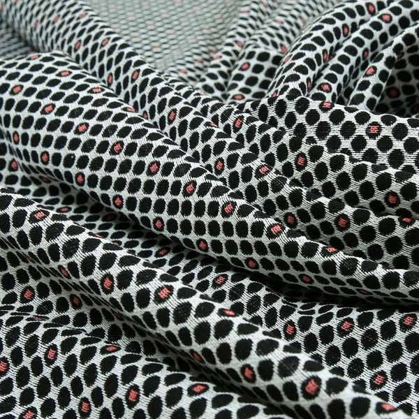Uzbek Decorative Trellis Dotted Design Black White Red Colour Soft Chenille Interior Fabric JO-38
