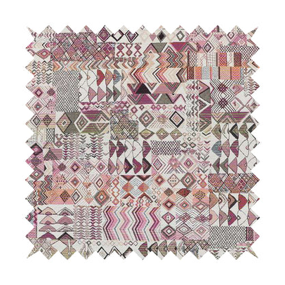 Madagascar African Tribal Inspired Pink Patchwork Small Motifs Pattern Interior Fabrics JO-380 - Roman Blinds