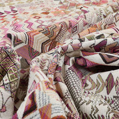 Madagascar African Tribal Inspired Pink Patchwork Small Motifs Pattern Interior Fabrics JO-380 - Made To Measure Curtains