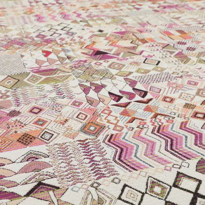 Madagascar African Tribal Inspired Pink Patchwork Small Motifs Pattern Interior Fabrics JO-380