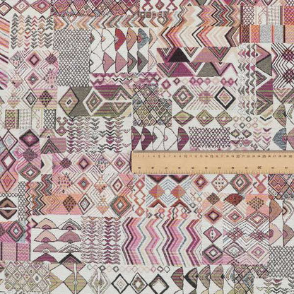 Madagascar African Tribal Inspired Pink Patchwork Small Motifs Pattern Interior Fabrics JO-380 - Roman Blinds