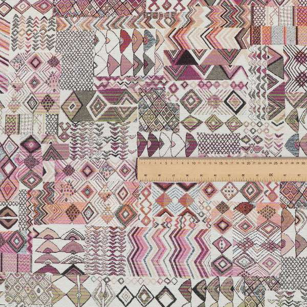 Madagascar African Tribal Inspired Pink Patchwork Small Motifs Pattern Interior Fabrics JO-380 - Made To Measure Curtains