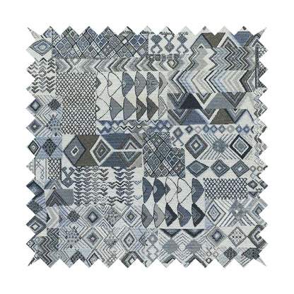 Madagascar African Tribal Inspired Blue Patchwork Small Motifs Pattern Interior Fabrics JO-381 - Made To Measure Curtains