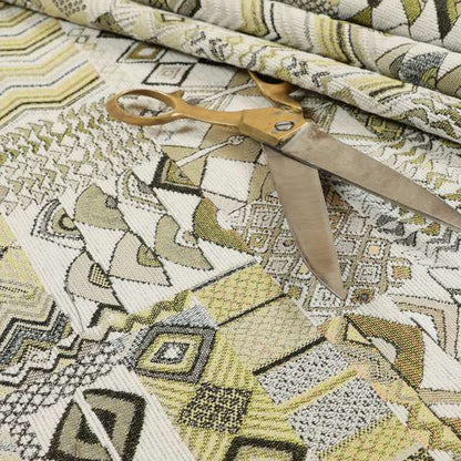 Madagascar African Tribal Inspired Green Patchwork Small Motifs Pattern Interior Fabrics JO-382 - Roman Blinds