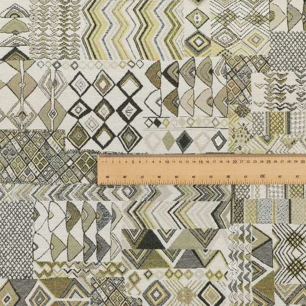 Madagascar African Tribal Inspired Green Patchwork Small Motifs Pattern Interior Fabrics JO-382 - Roman Blinds