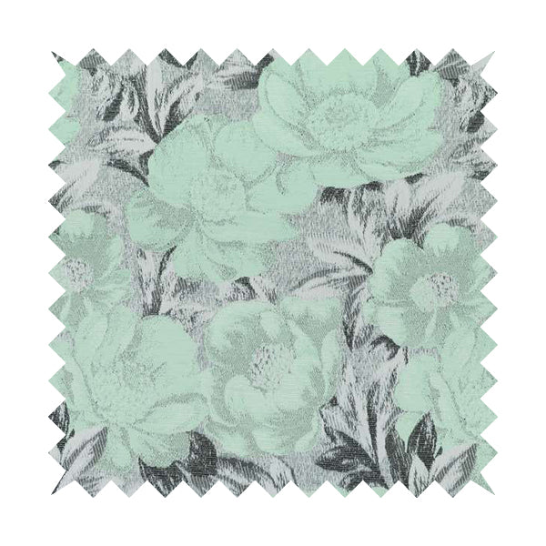 Bloomsbury Floral Pattern Weaves Shiny Aqua Green Quality Furnishing Fabric JO-383 - Made To Measure Curtains