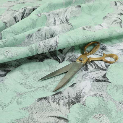 Bloomsbury Floral Pattern Weaves Shiny Aqua Green Quality Furnishing Fabric JO-383 - Made To Measure Curtains