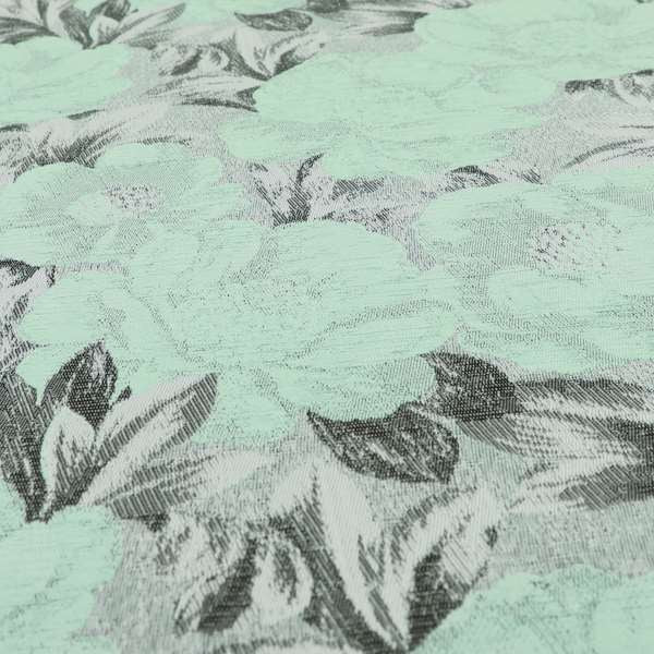 Bloomsbury Floral Pattern Weaves Shiny Aqua Green Quality Furnishing Fabric JO-383 - Made To Measure Curtains