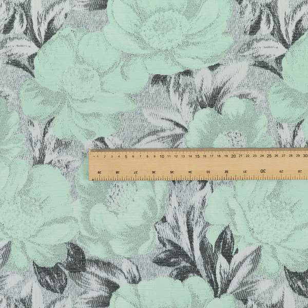 Bloomsbury Floral Pattern Weaves Shiny Aqua Green Quality Furnishing Fabric JO-383 - Roman Blinds