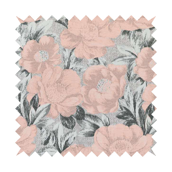 Bloomsbury Floral Pattern Weaves Shiny Pink Peach Quality Furnishing Fabric JO-384 - Made To Measure Curtains