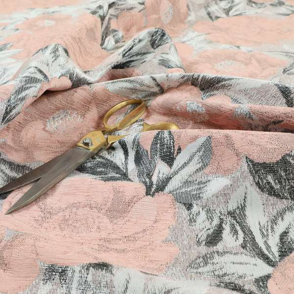 Bloomsbury Floral Pattern Weaves Shiny Pink Peach Quality Furnishing Fabric JO-384 - Roman Blinds