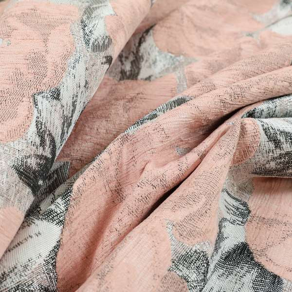 Bloomsbury Floral Pattern Weaves Shiny Pink Peach Quality Furnishing Fabric JO-384 - Roman Blinds