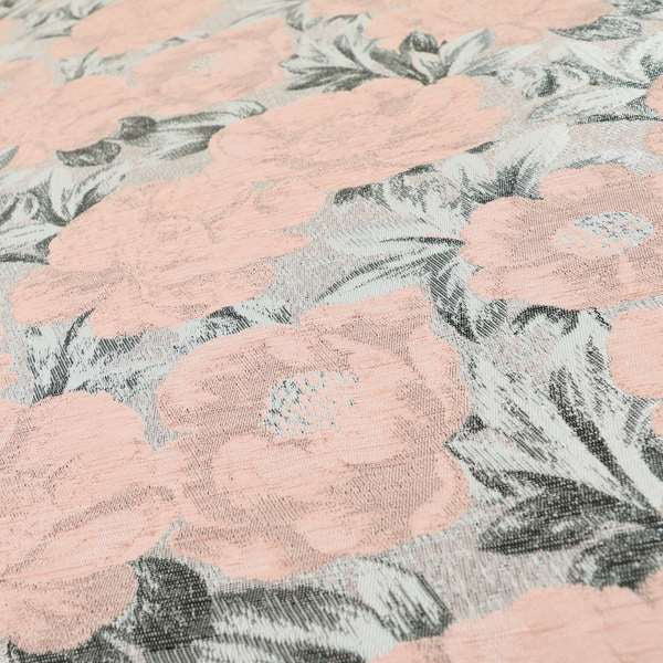 Bloomsbury Floral Pattern Weaves Shiny Pink Peach Quality Furnishing Fabric JO-384 - Roman Blinds