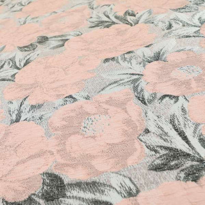 Bloomsbury Floral Pattern Weaves Shiny Pink Peach Quality Furnishing Fabric JO-384 - Made To Measure Curtains