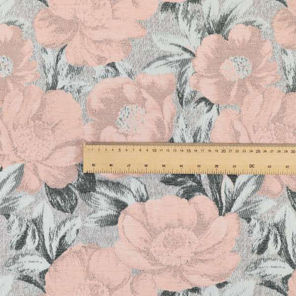 Bloomsbury Floral Pattern Weaves Shiny Pink Peach Quality Furnishing Fabric JO-384 - Roman Blinds