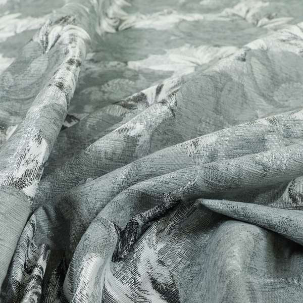 Bloomsbury Floral Pattern Weaves Shiny Grey Quality Furnishing Fabric JO-385 - Made To Measure Curtains