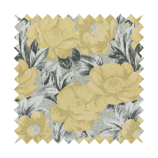 Bloomsbury Floral Pattern Weaves Shiny Yellow Quality Furnishing Fabric JO-386