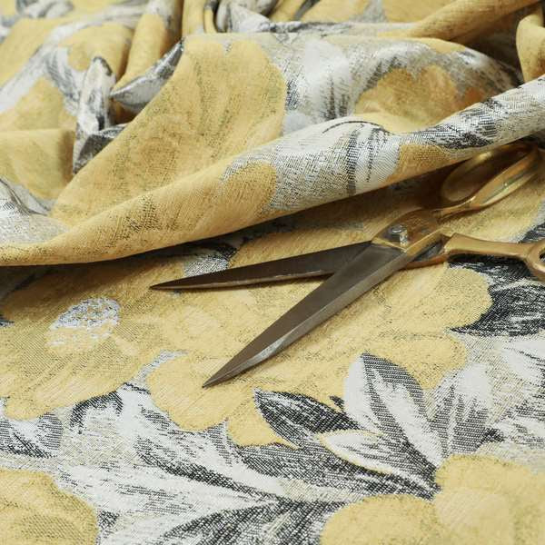 Bloomsbury Floral Pattern Weaves Shiny Yellow Quality Furnishing Fabric JO-386 - Roman Blinds