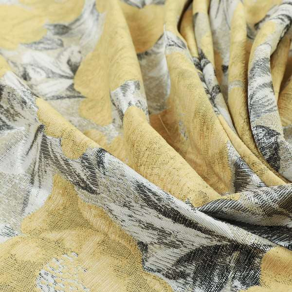 Bloomsbury Floral Pattern Weaves Shiny Yellow Quality Furnishing Fabric JO-386 - Roman Blinds