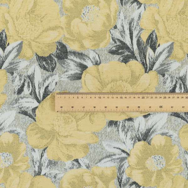 Bloomsbury Floral Pattern Weaves Shiny Yellow Quality Furnishing Fabric JO-386 - Roman Blinds